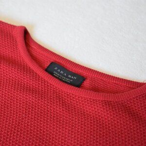 Zara Men's Textured Knit Sweater in Red, Size M